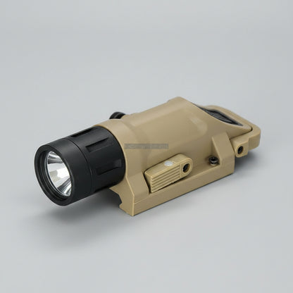 Tactical weapon light, 200 lumens, white LED, with flash function.